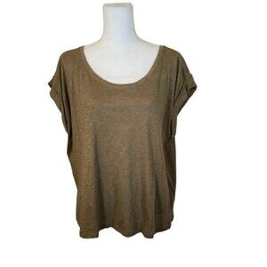 Garnet Hill Organic Pima Cotton Top Women Size XL Green Casual Preppy Neutral